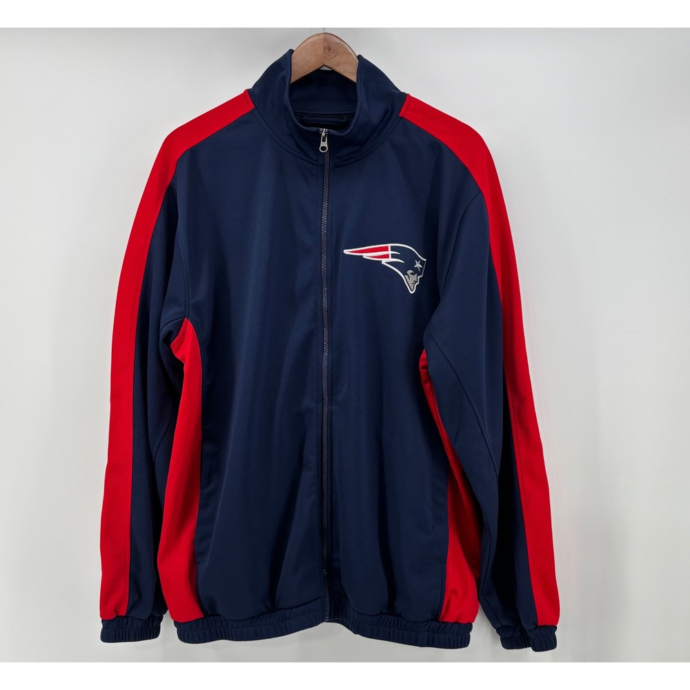 New England Patriots Track Jacket Men's Large Full Zip Navy Blue NFL Brand